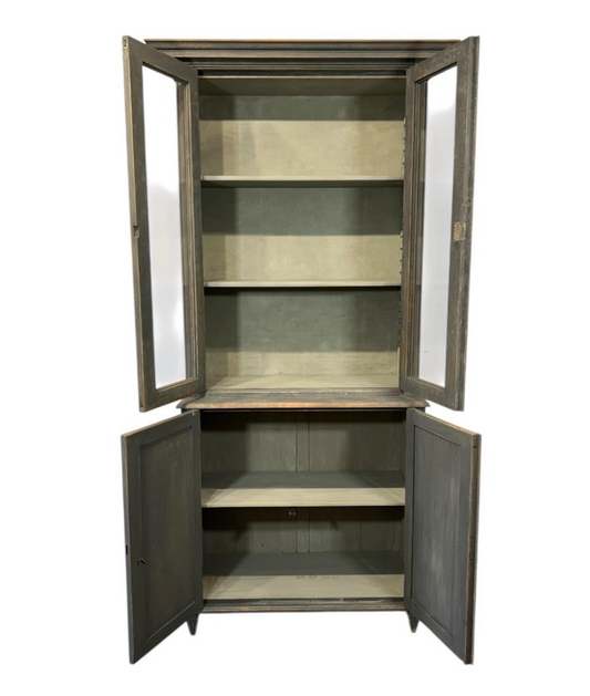Tall Swedish Display Cabinet in Dark Grey with Beautiful Patina