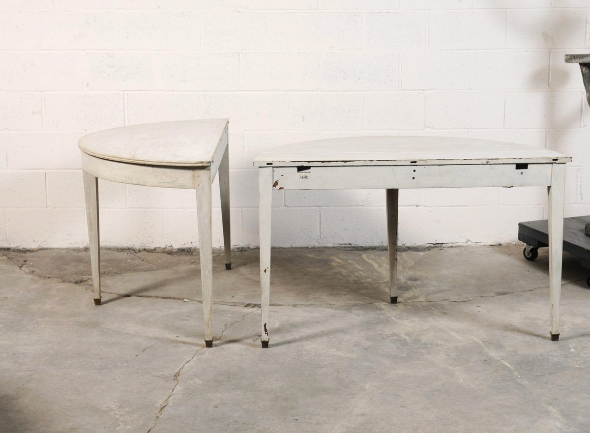 Pair of White Painted Demi-lunes with Brass Feet from France