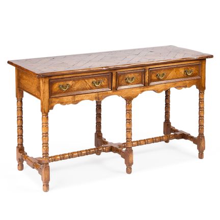 Antique Oak Console with Partquetry Top (England)
