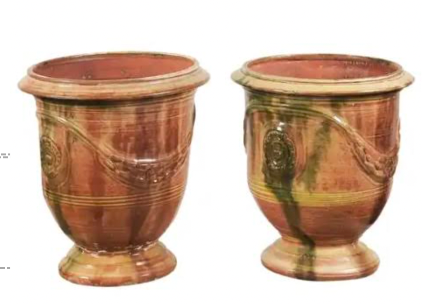 Pair of Vintage Glazed Anduze Jars