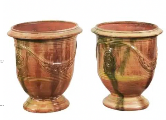 Pair of Vintage Glazed Anduze Jars