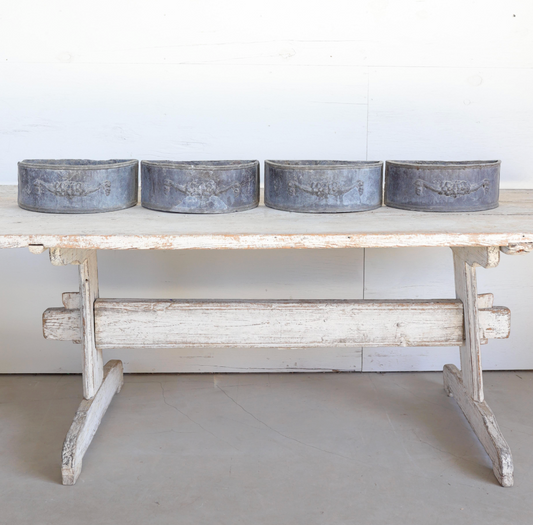 Set of 4 Antique Lead Demilune Planters with Swag Decoration
