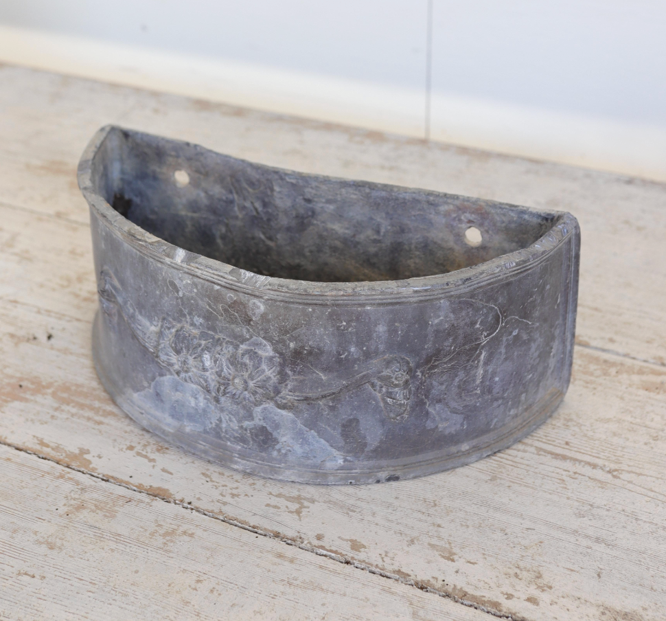 Set of 4 Antique Lead Demilune Planters with Swag Decoration
