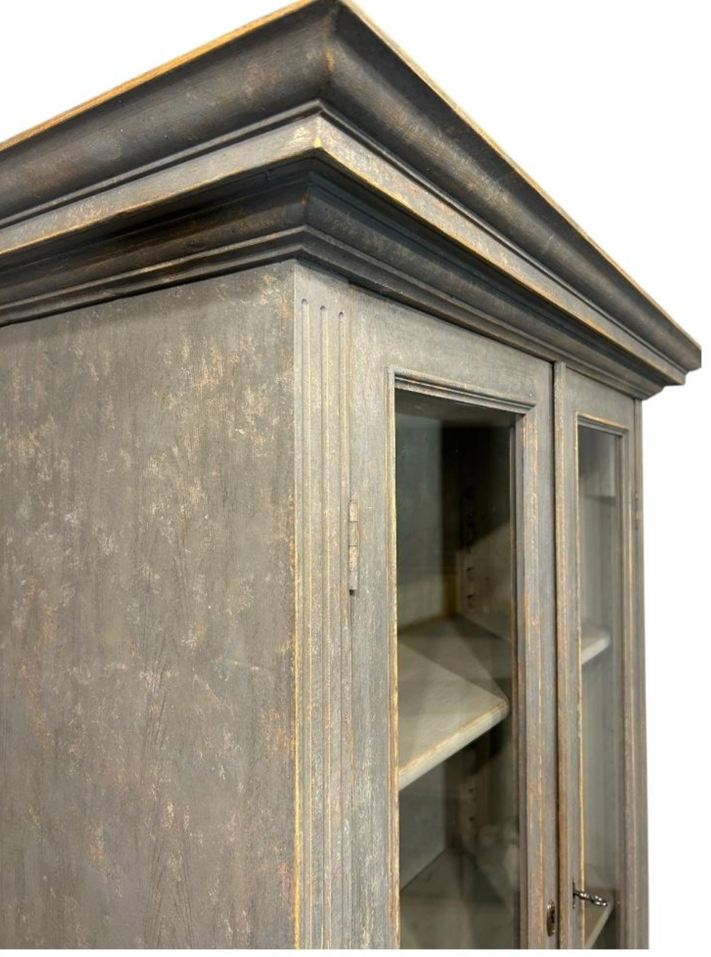 Tall Swedish Display Cabinet in Dark Grey with Beautiful Patina