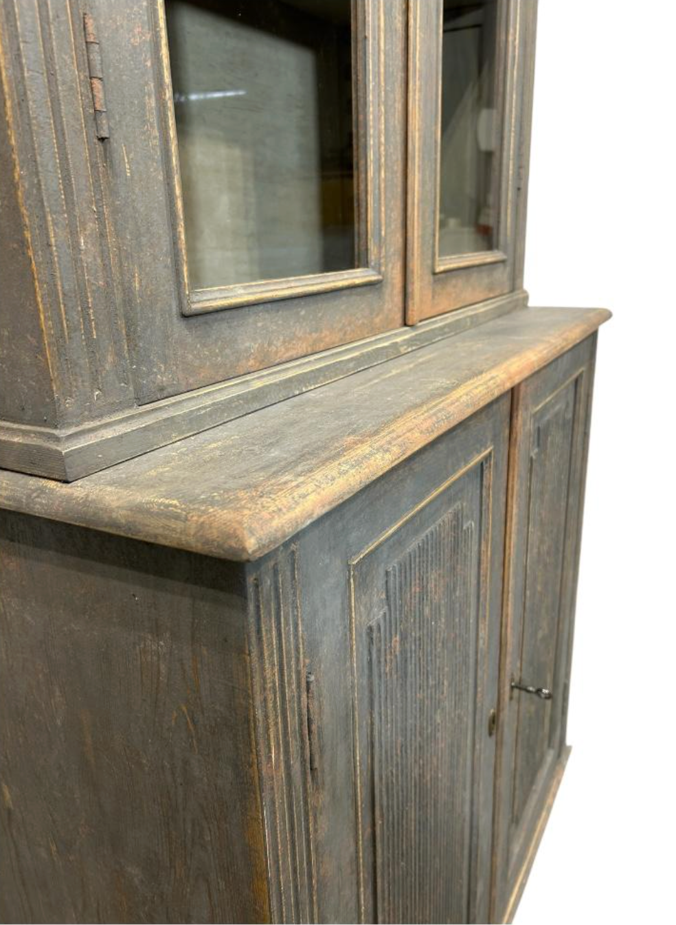 Tall Swedish Display Cabinet in Dark Grey with Beautiful Patina
