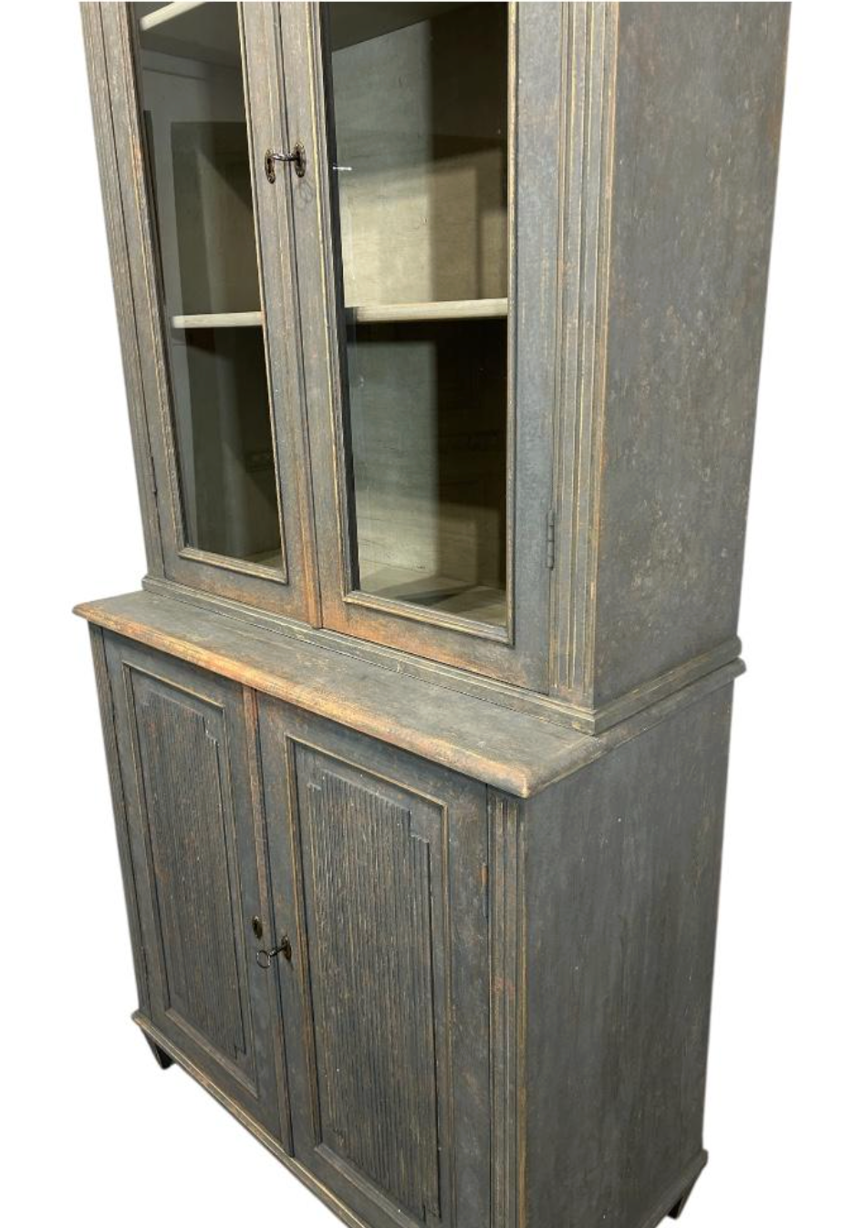 Tall Swedish Display Cabinet in Dark Grey with Beautiful Patina