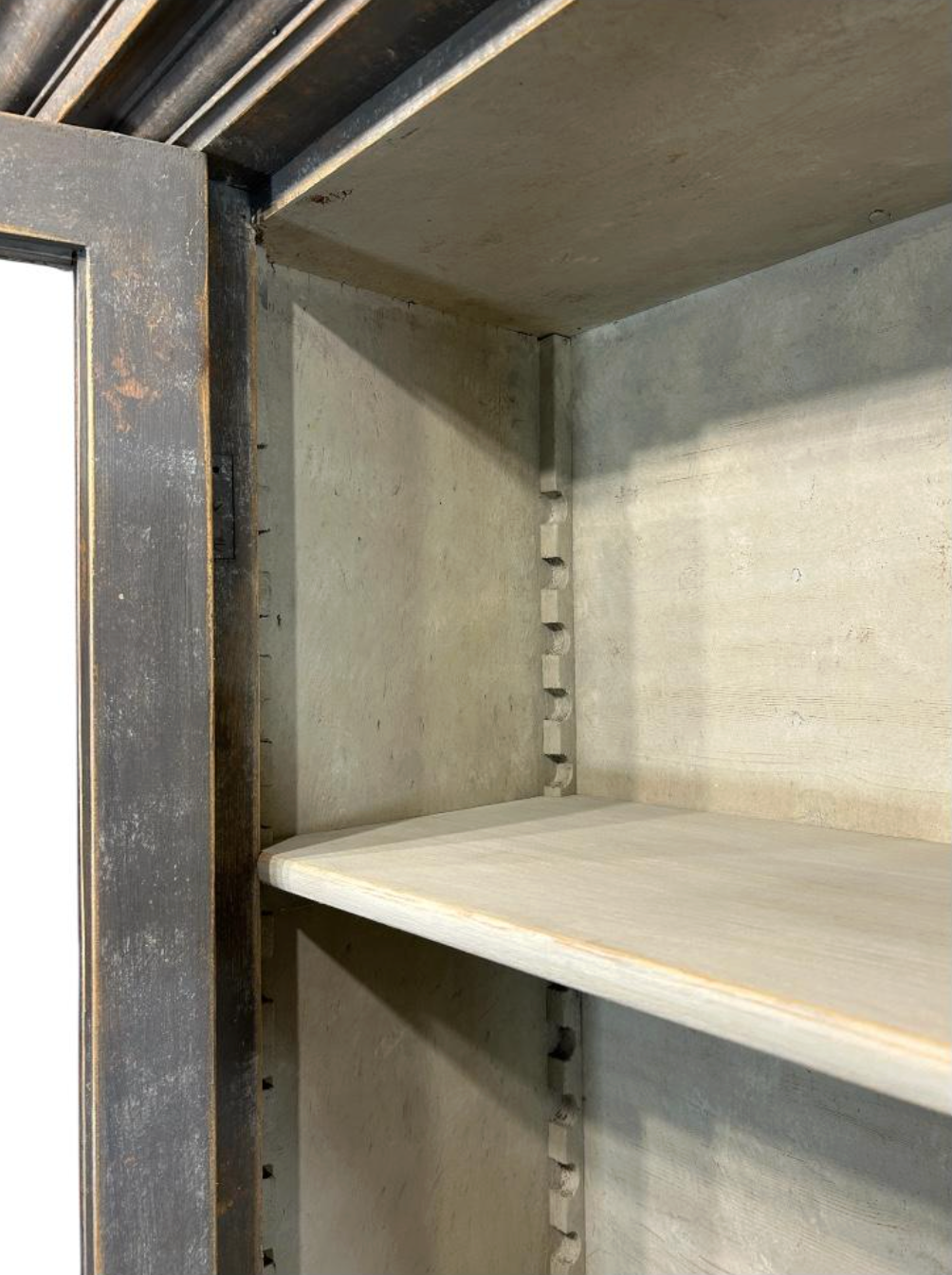 Tall Swedish Display Cabinet in Dark Grey with Beautiful Patina
