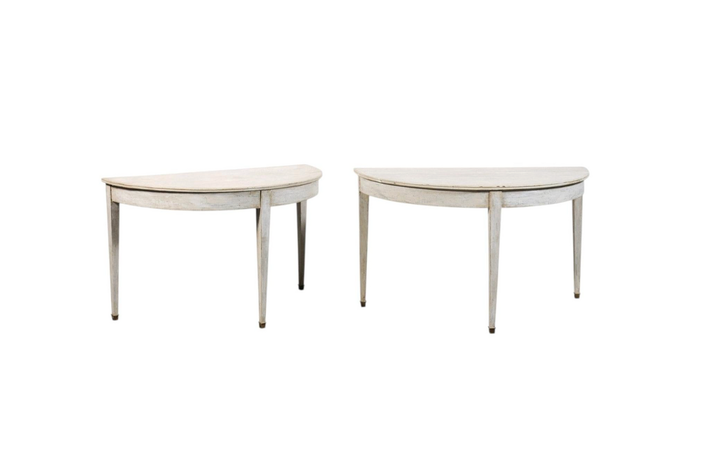 Pair of White Painted Demi-lunes with Brass Feet from France