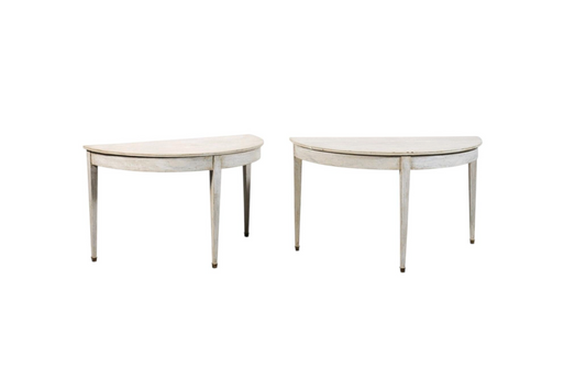 Pair of White Painted Demi-lunes with Brass Feet from France