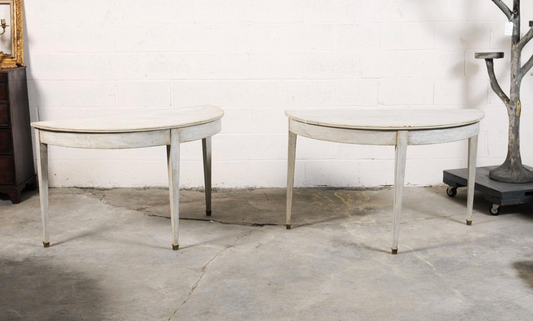 Pair of White Painted Demi-lunes with Brass Feet from France