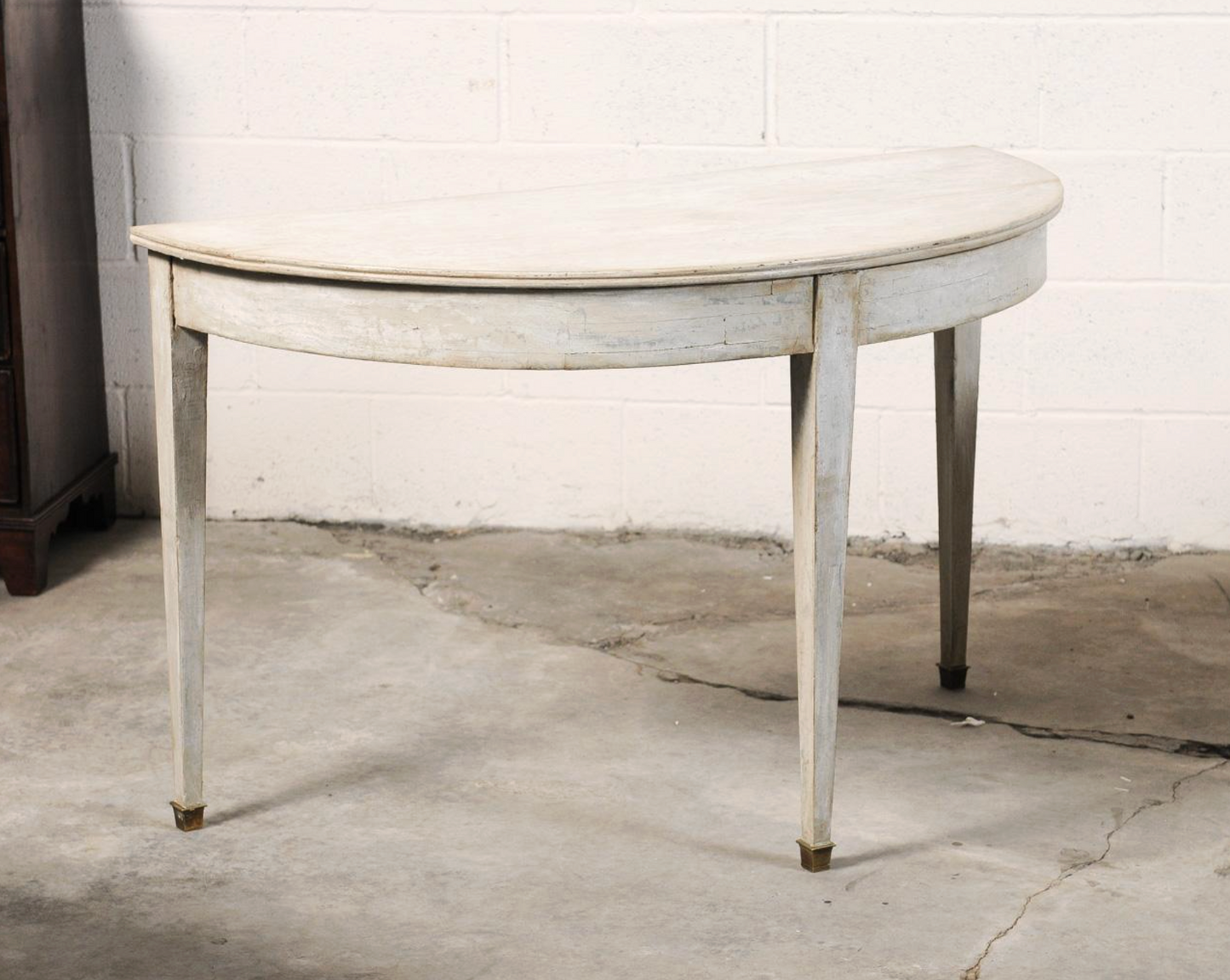 Pair of White Painted Demi-lunes with Brass Feet from France
