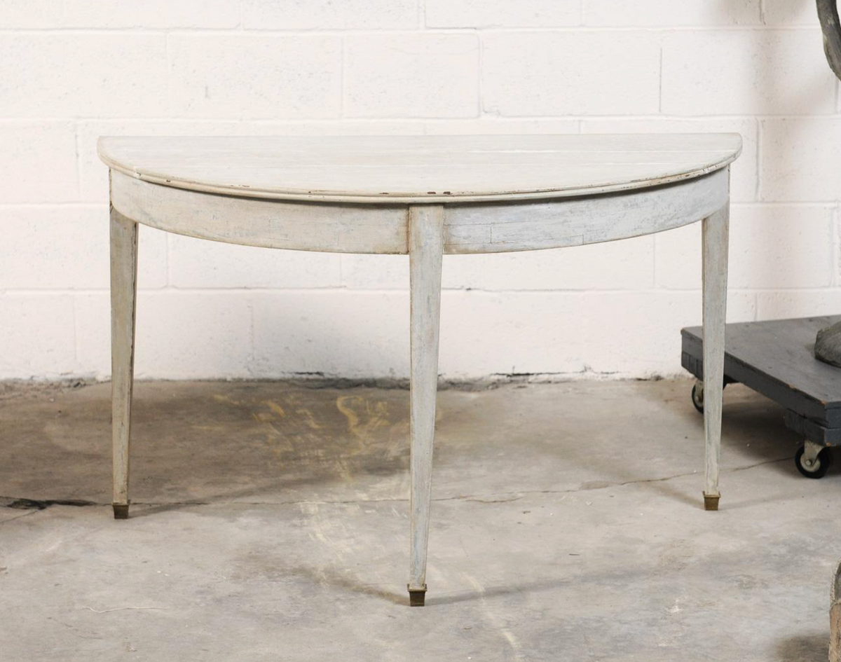 Pair of White Painted Demi-lunes with Brass Feet from France