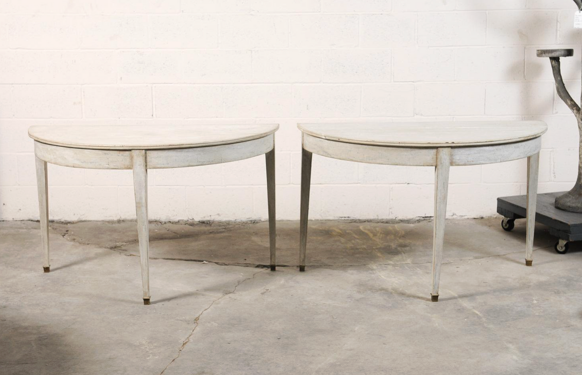 Pair of White Painted Demi-lunes with Brass Feet from France