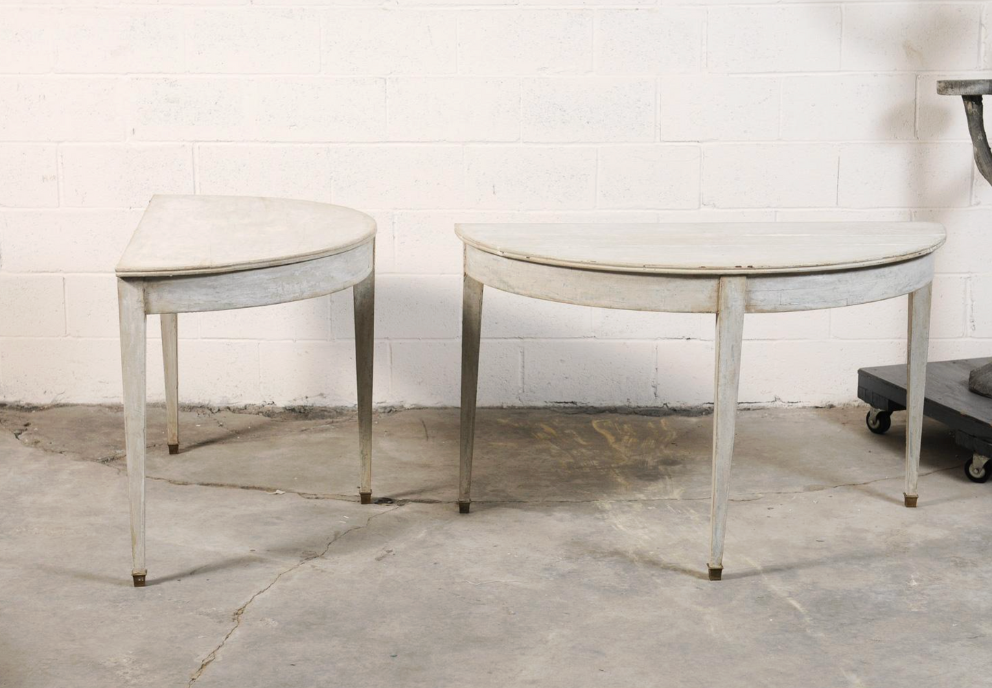Pair of White Painted Demi-lunes with Brass Feet from France