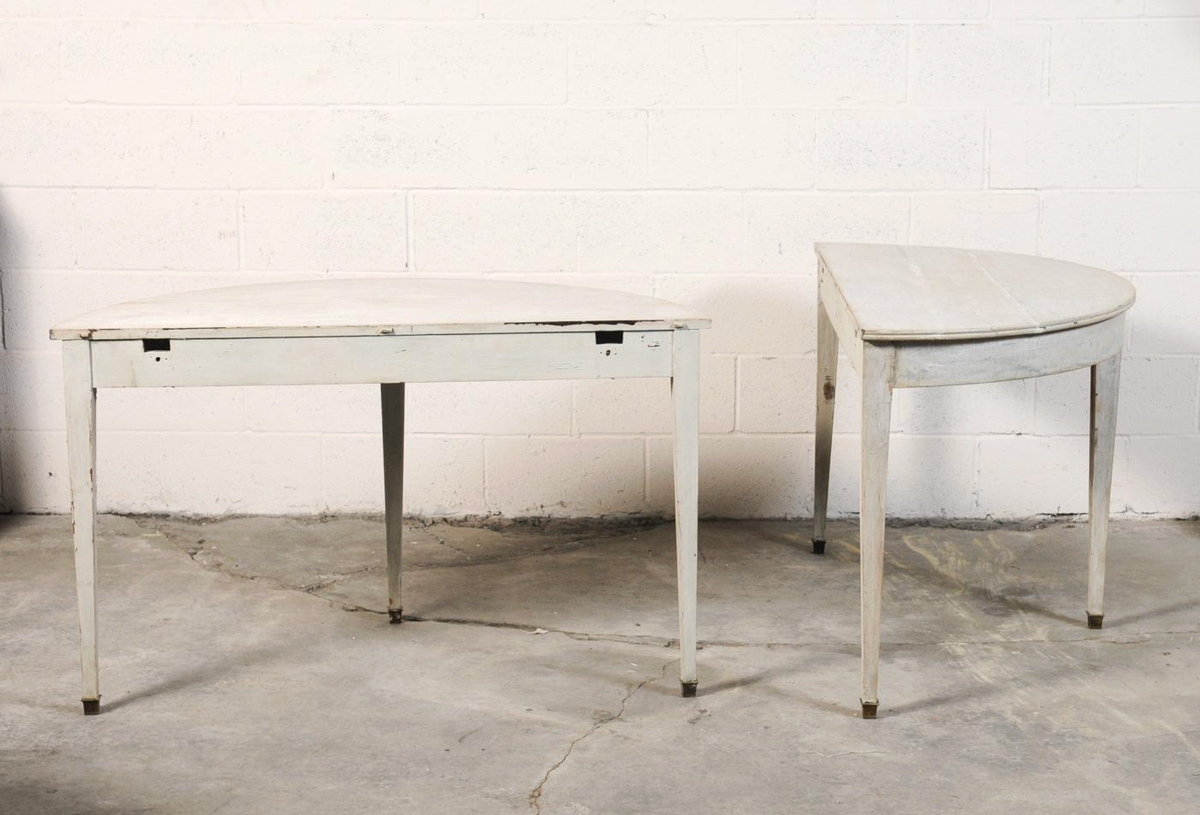 Pair of White Painted Demi-lunes with Brass Feet from France
