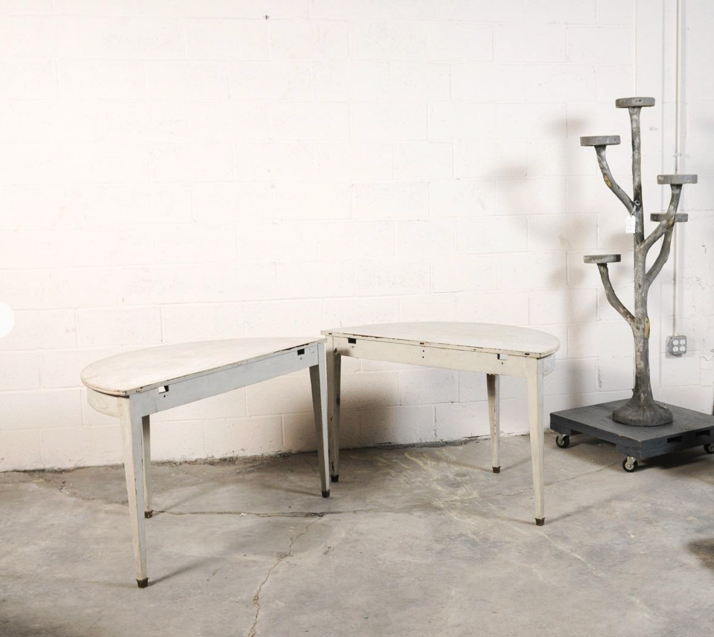 Pair of White Painted Demi-lunes with Brass Feet from France