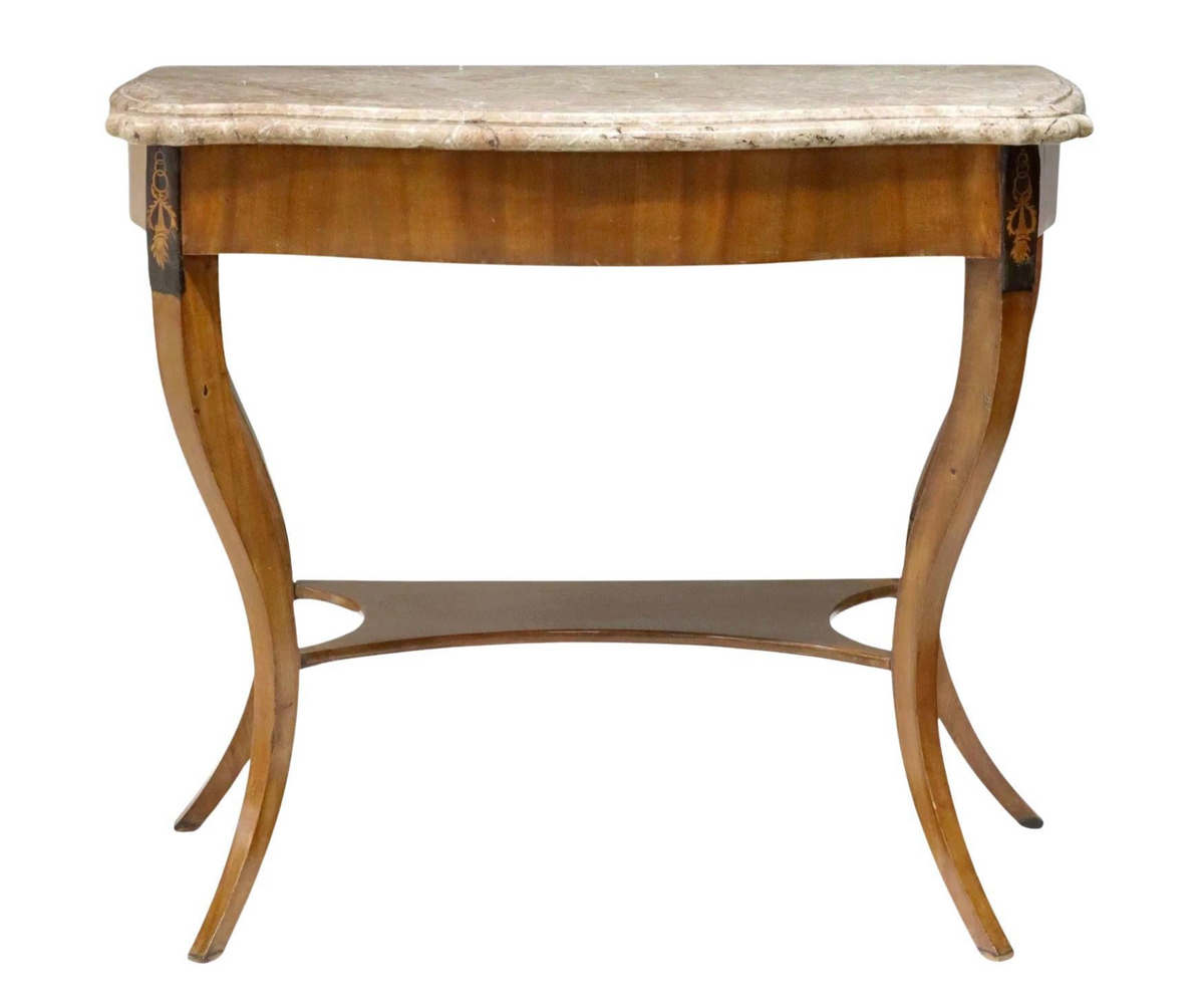 German Biedermeier Style Mahogany Console Table with Marble Top