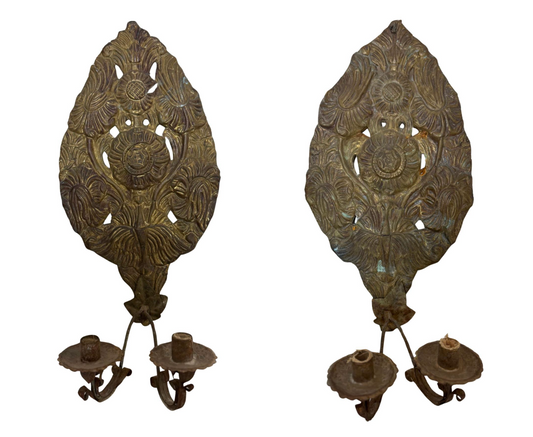 Pair of 18th c. Dutch Sconces Depicting Sunflowers
