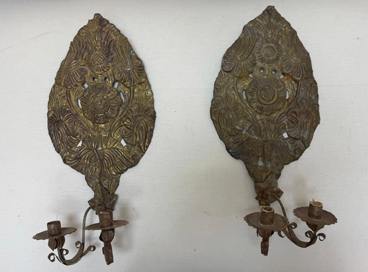 Pair of 18th c. Dutch Sconces Depicting Sunflowers