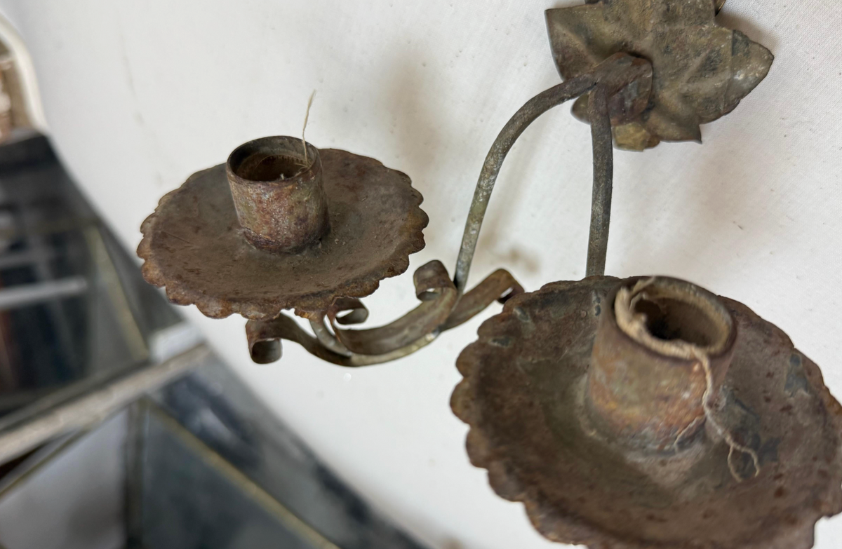 Pair of 18th c. Dutch Sconces Depicting Sunflowers