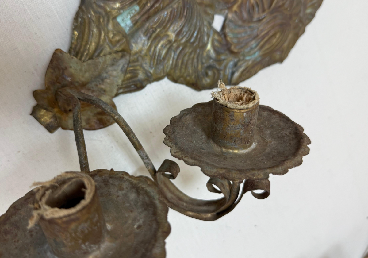 Pair of 18th c. Dutch Sconces Depicting Sunflowers