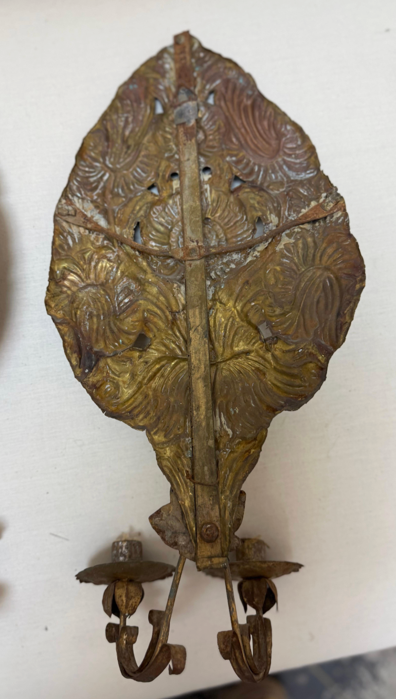Pair of 18th c. Dutch Sconces Depicting Sunflowers