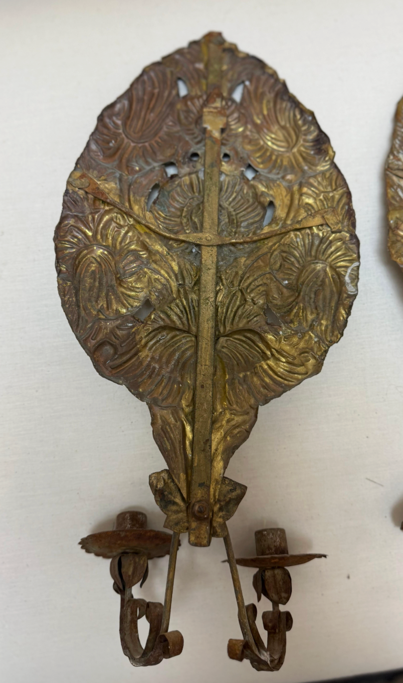 Pair of 18th c. Dutch Sconces Depicting Sunflowers