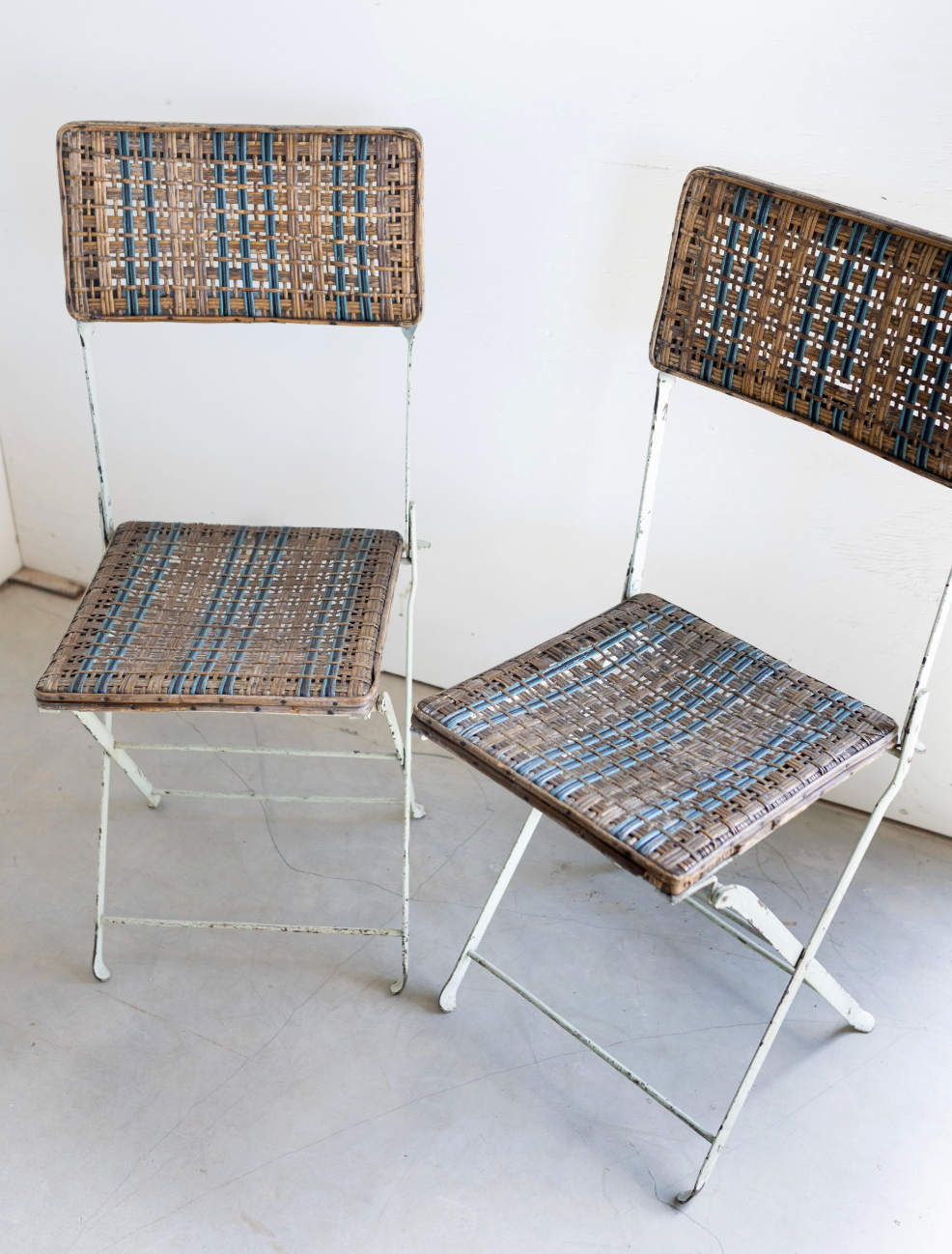 Pair of French Rattan Folding Chairs