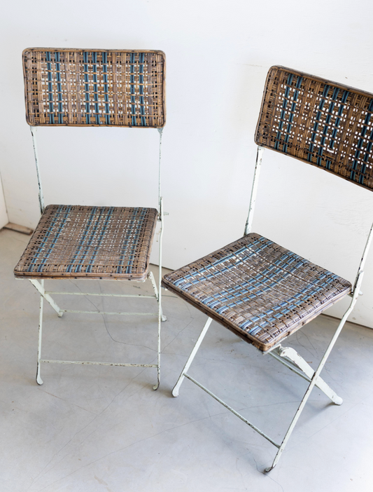 Pair of French Rattan Folding Chairs
