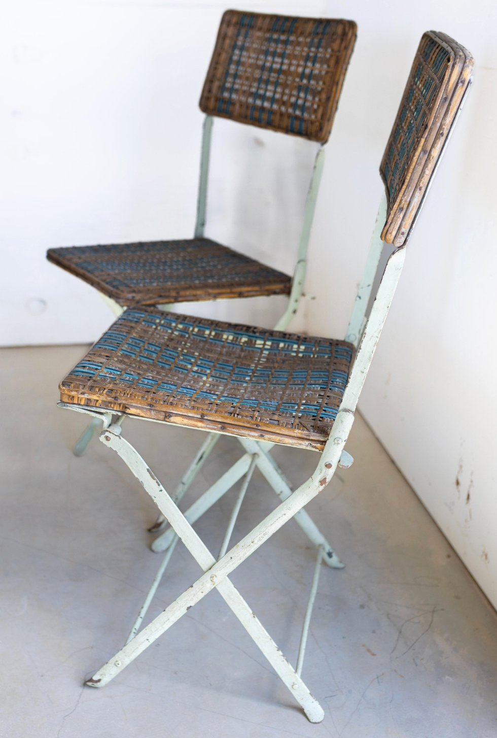 Pair of French Rattan Folding Chairs