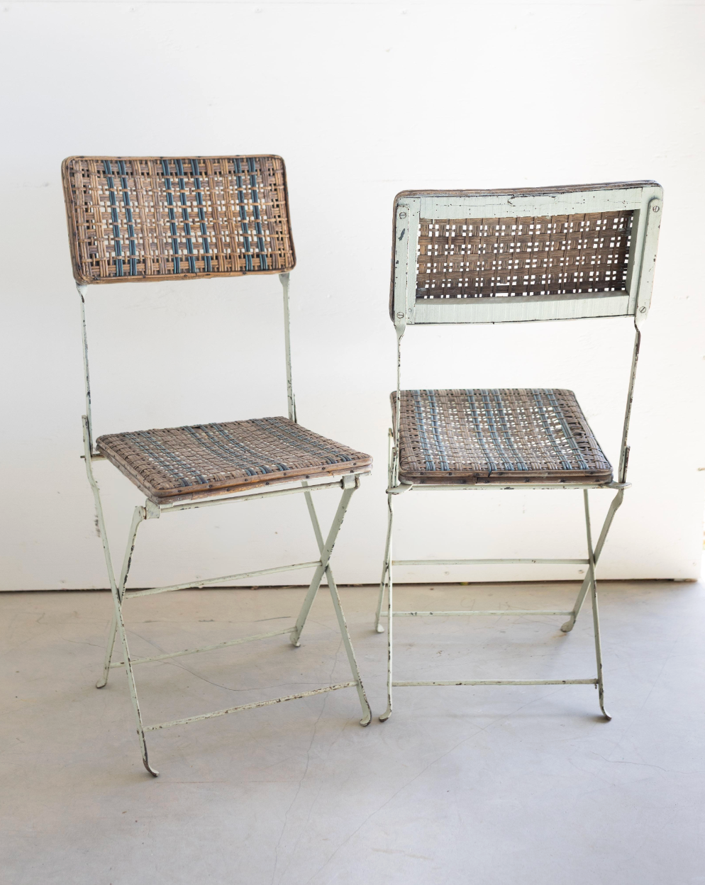 Pair of French Rattan Folding Chairs