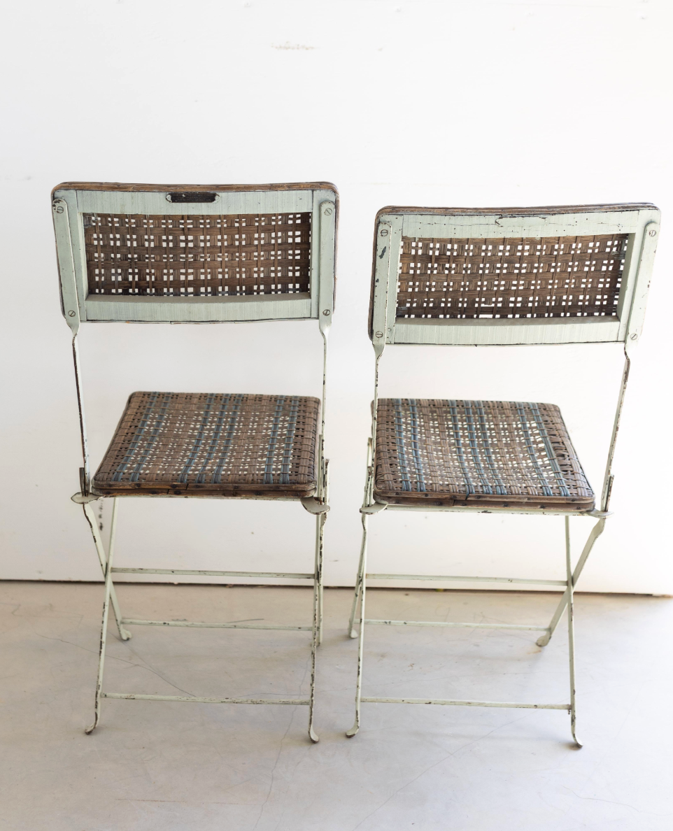 Pair of French Rattan Folding Chairs