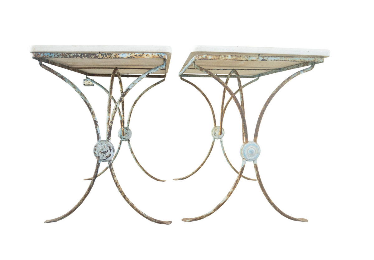 Pair of 19th c. Painted Iron Tables with Stone Top