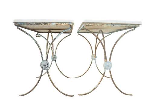 Pair of 19th c. Painted Iron Tables with Stone Top