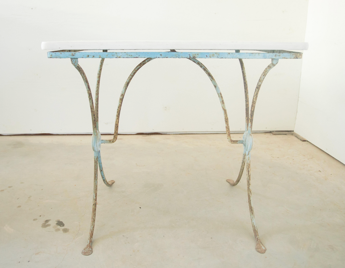 Pair of 19th c. Painted Iron Tables with Stone Top