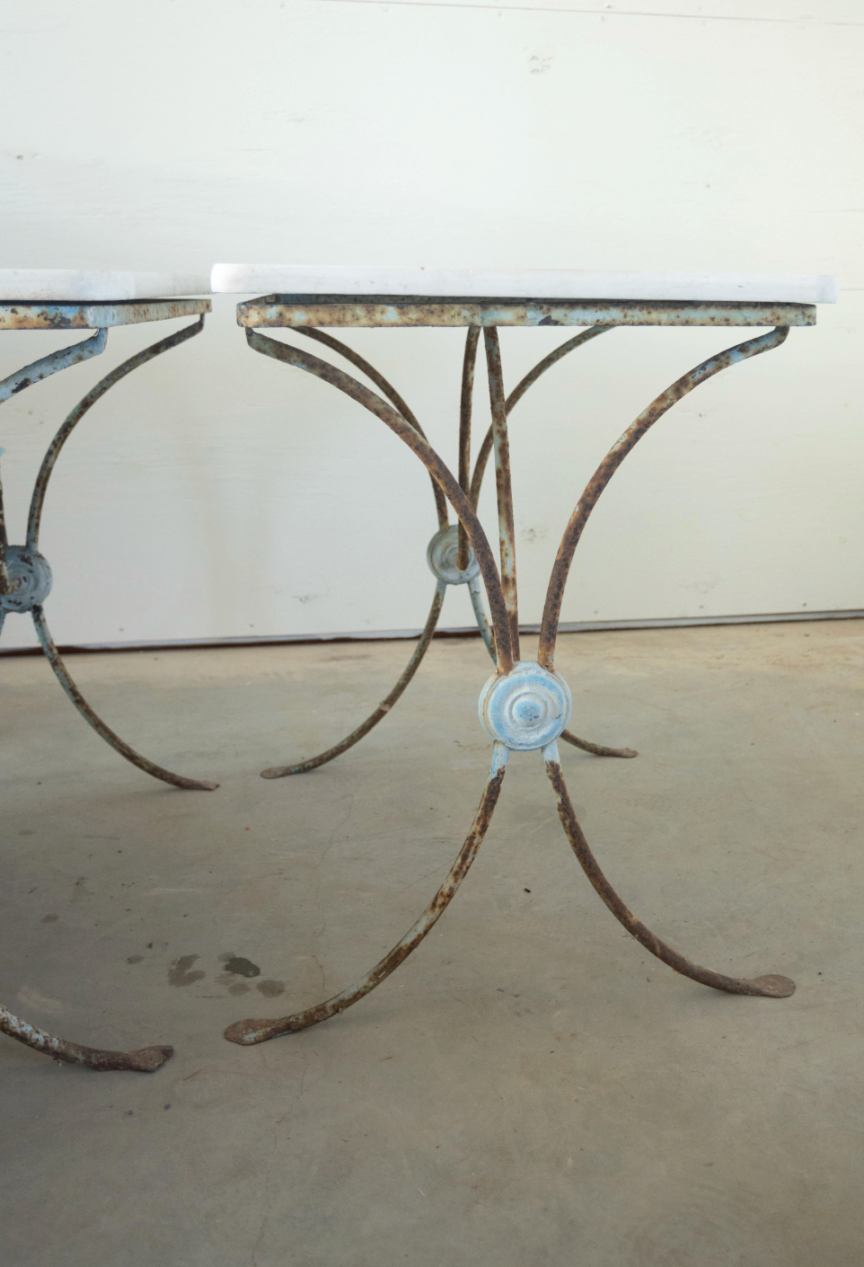 Pair of 19th c. Painted Iron Tables with Stone Top