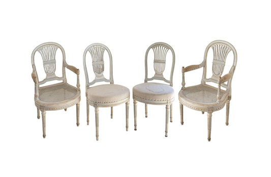 Set of 6 Louis XVI Dining Chairs, Including 2 Arm Chairs
