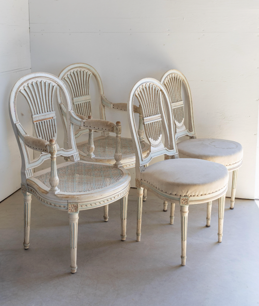 Set of 6 Louis XVI Dining Chairs, Including 2 Arm Chairs