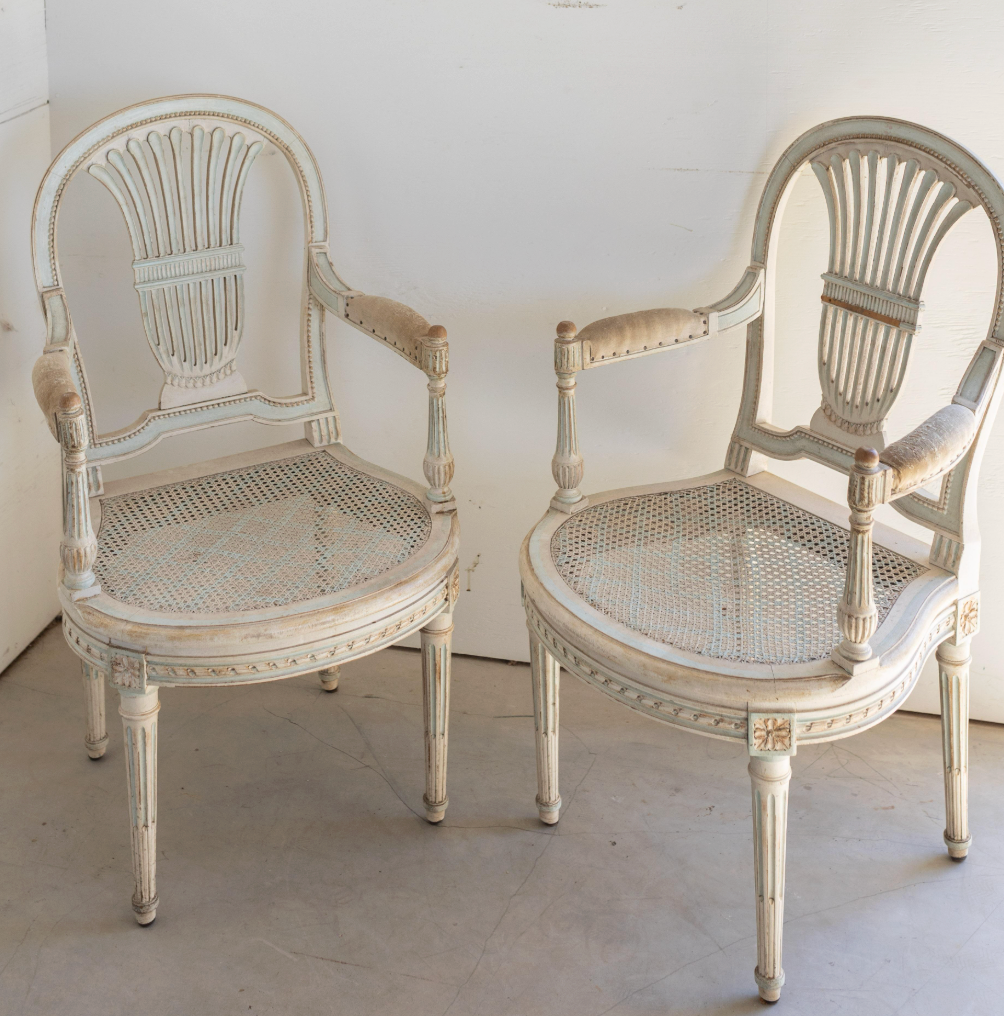 Set of 6 Louis XVI Dining Chairs, Including 2 Arm Chairs