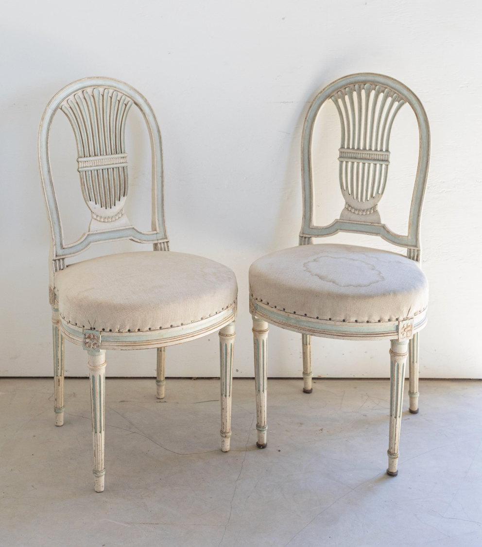 Set of 6 Louis XVI Dining Chairs, Including 2 Arm Chairs