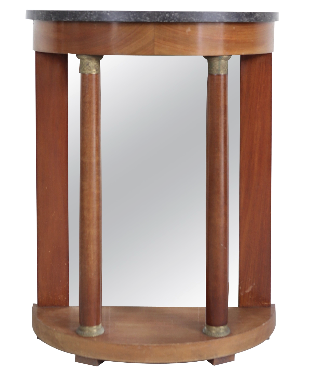 19th c. Mahogany Demilune with Grey Marble Top