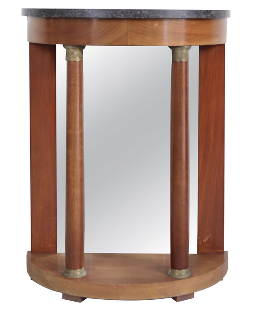 19th c. Mahogany Demilune with Grey Marble Top