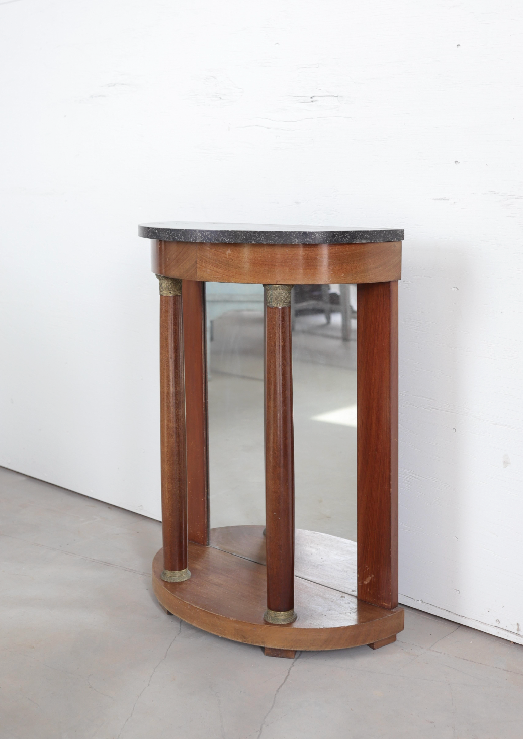 19th c. Mahogany Demilune with Grey Marble Top