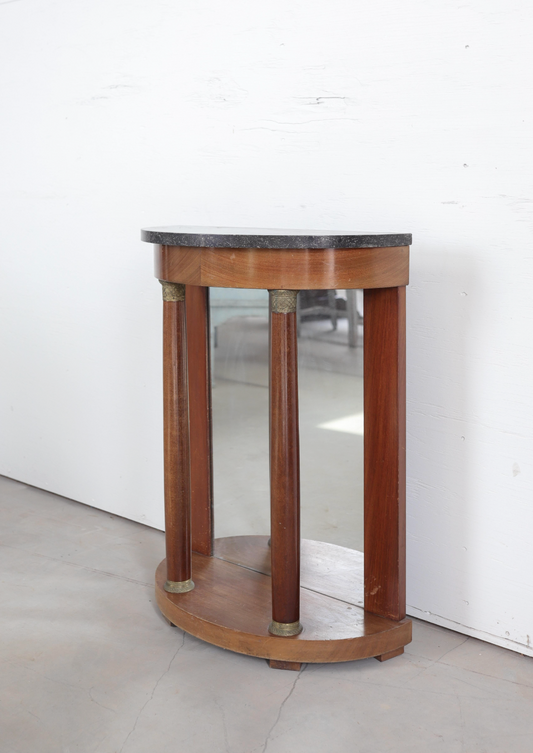 19th c. Mahogany Demilune with Grey Marble Top