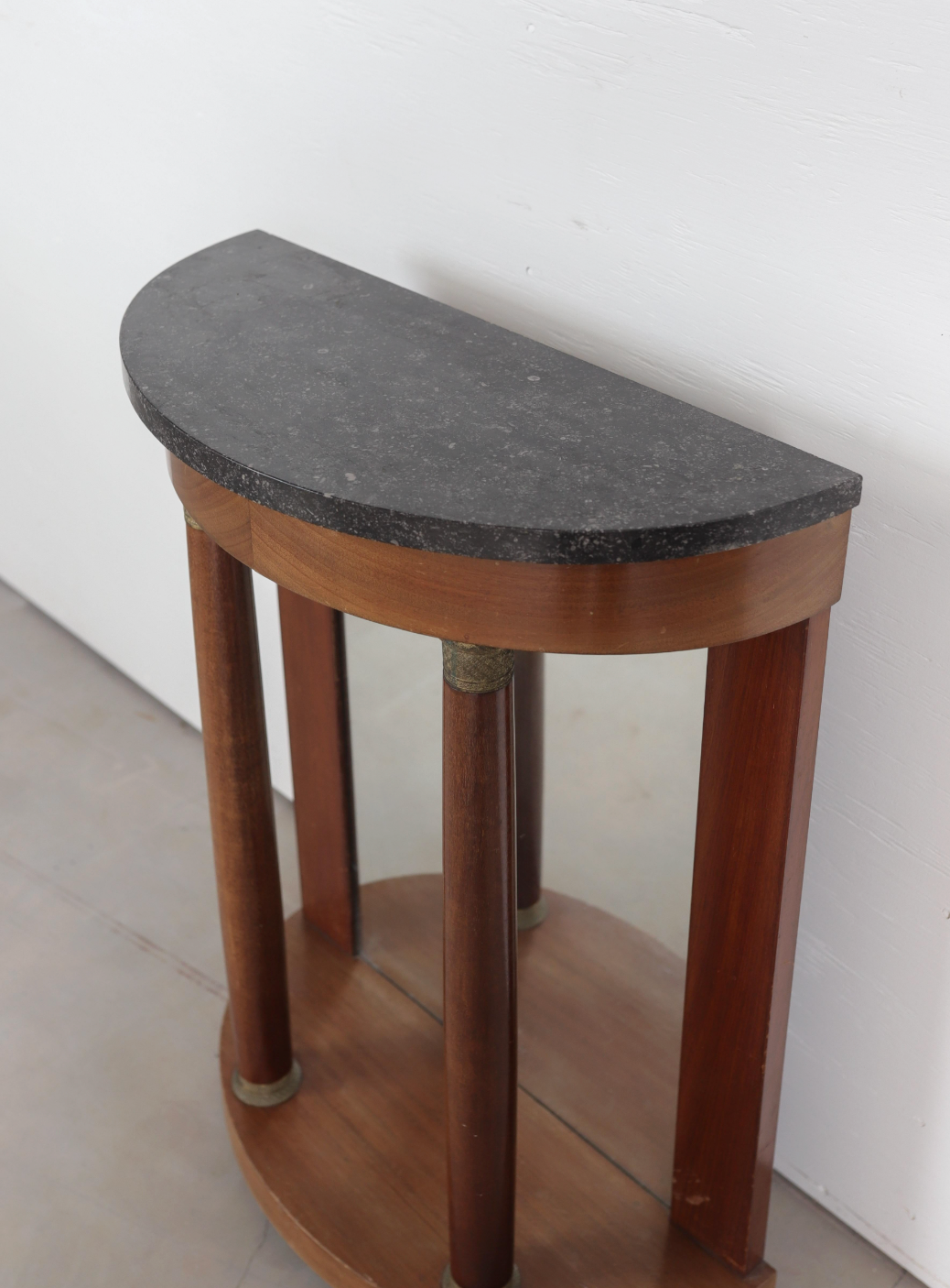 19th c. Mahogany Demilune with Grey Marble Top