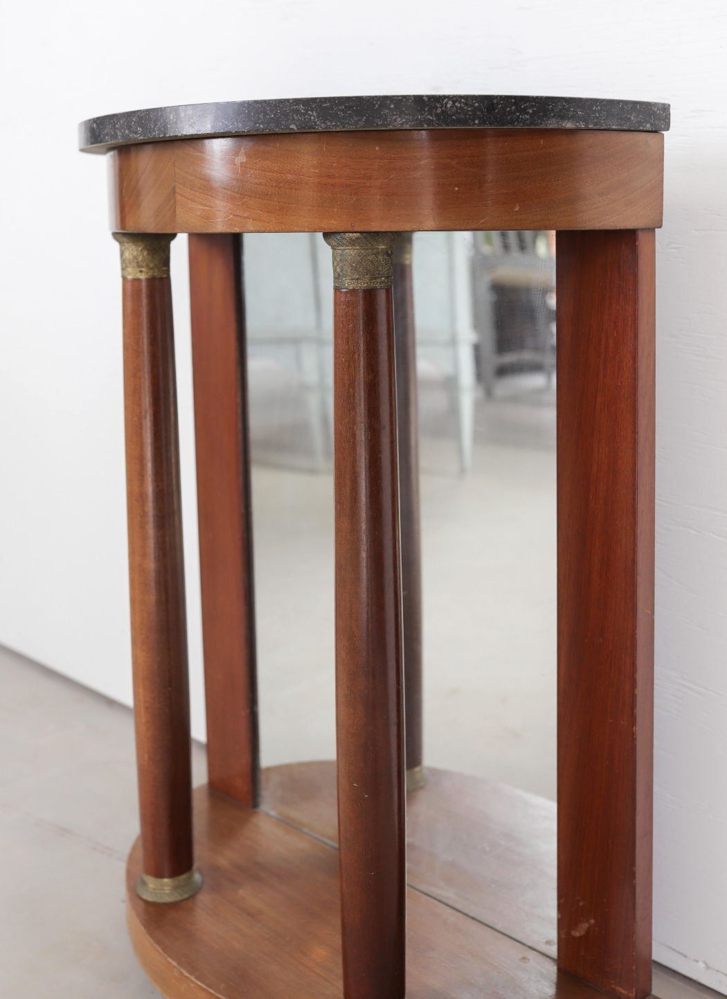 19th c. Mahogany Demilune with Grey Marble Top