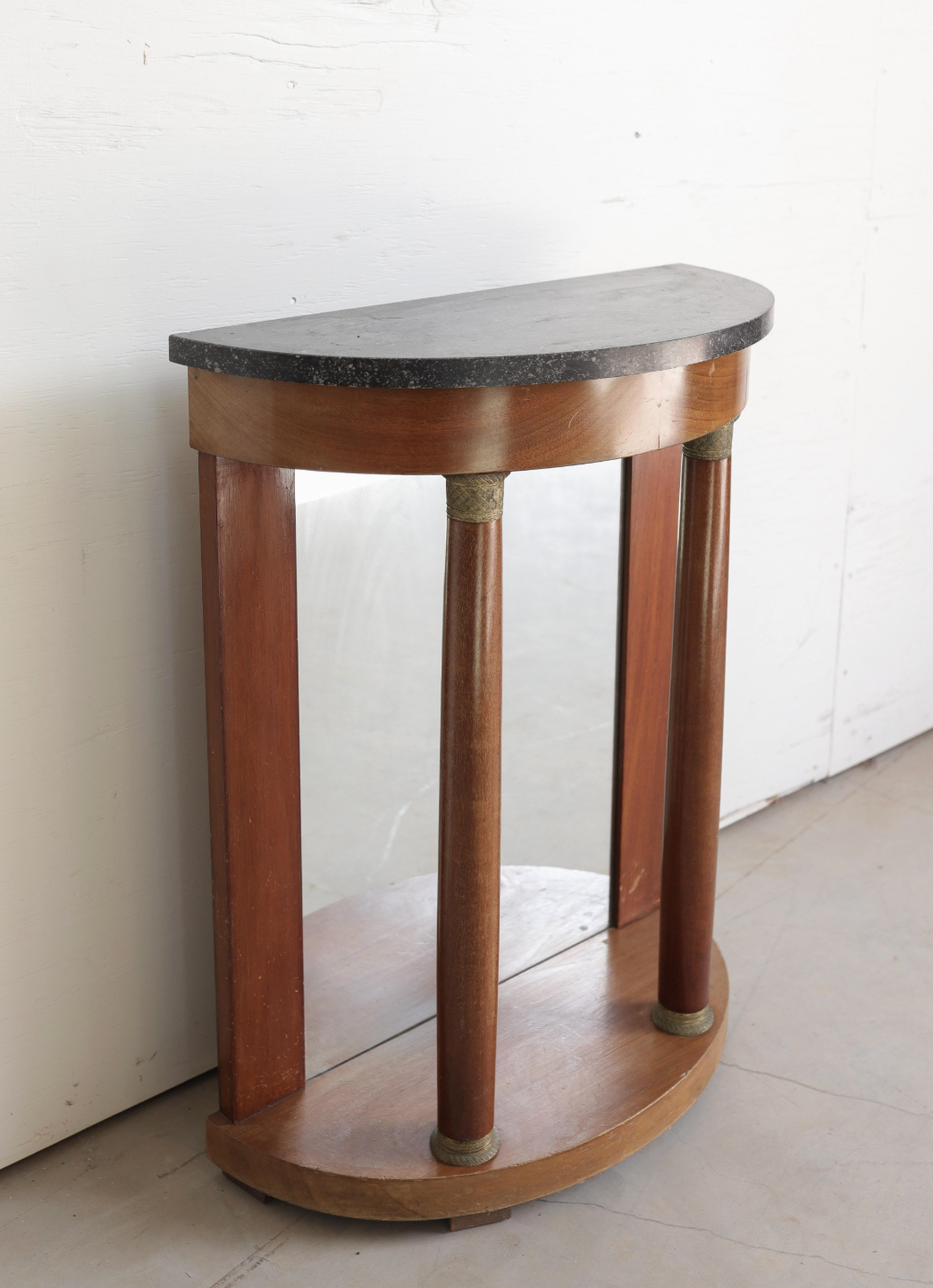 19th c. Mahogany Demilune with Grey Marble Top