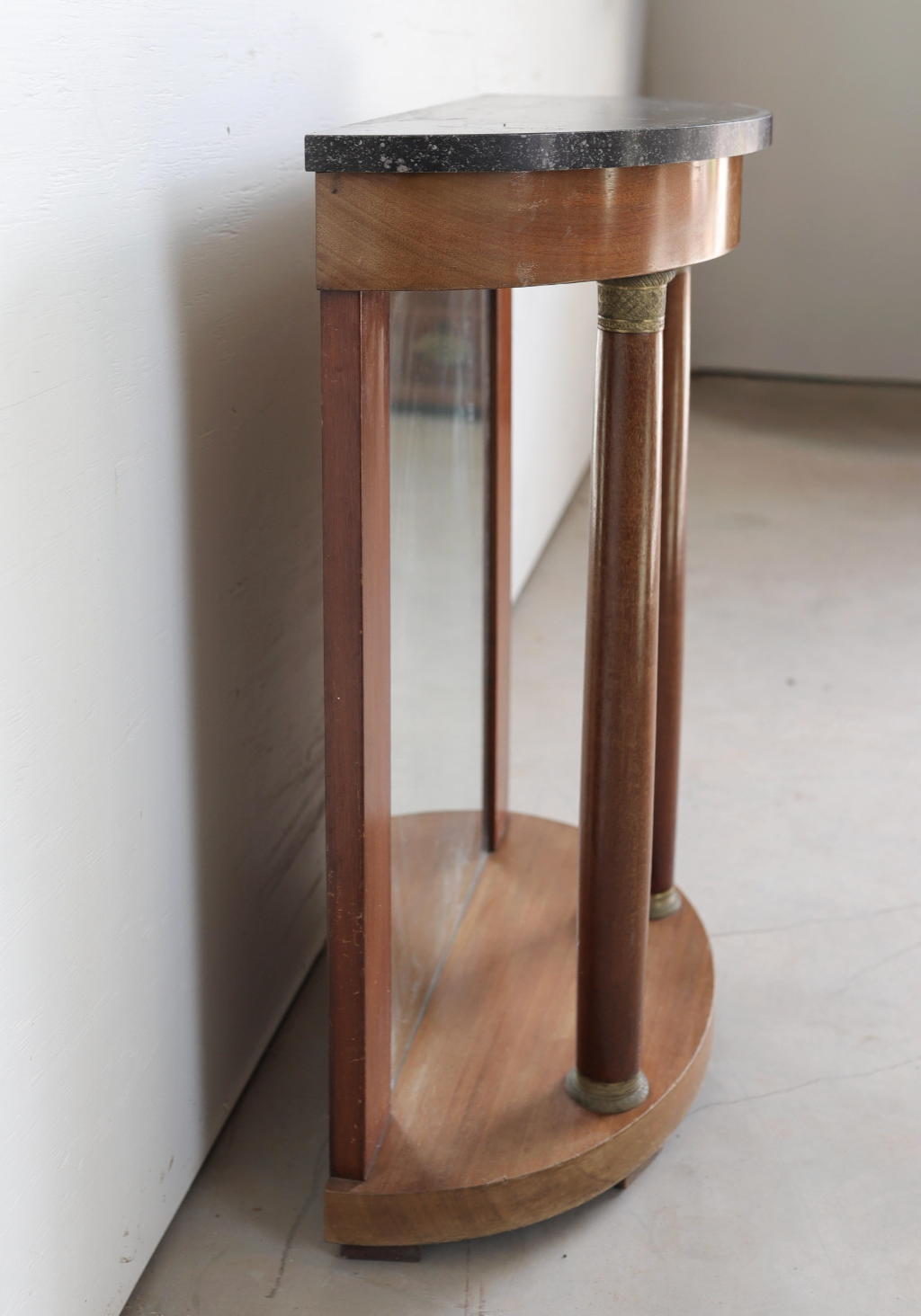 19th c. Mahogany Demilune with Grey Marble Top