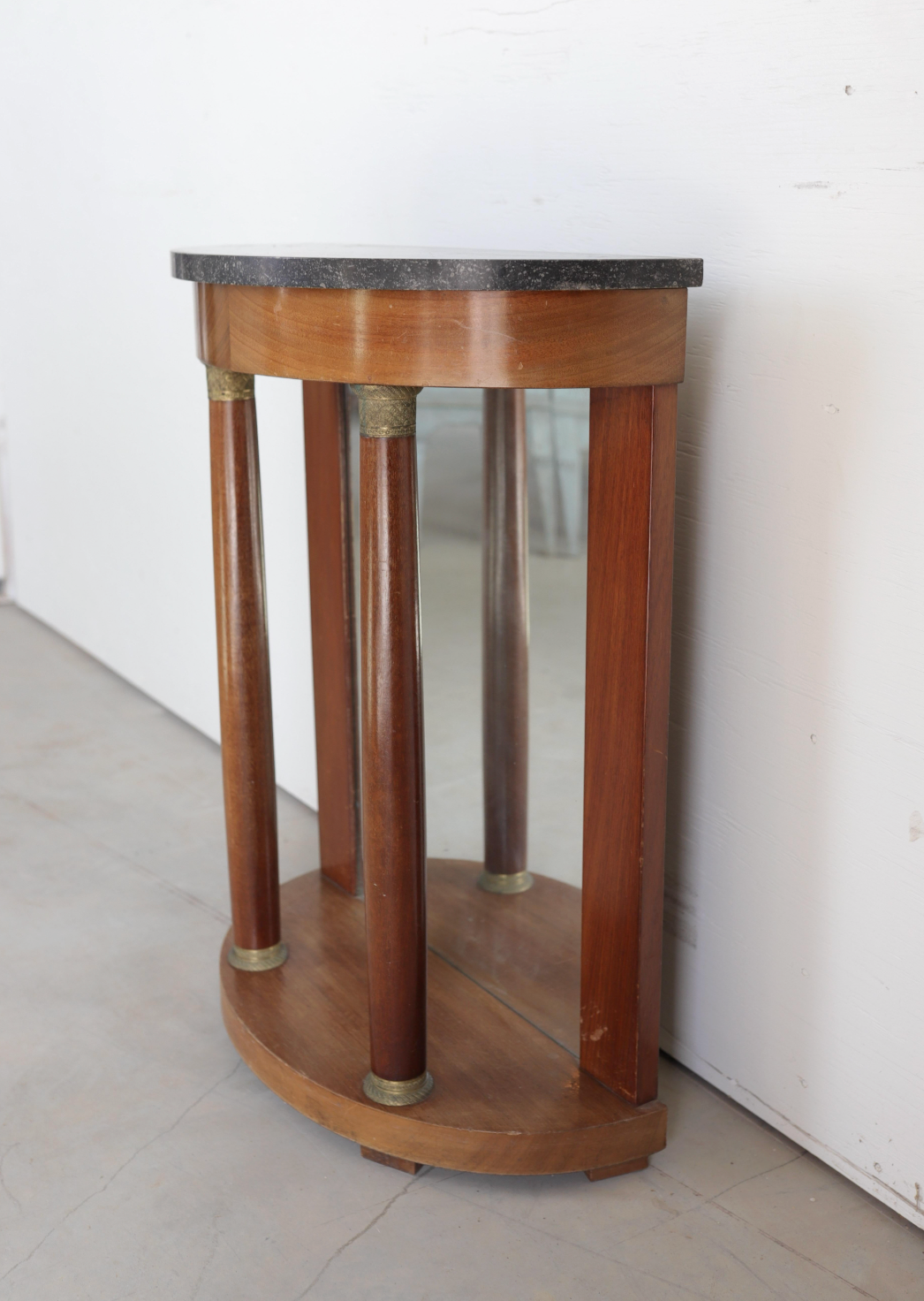 19th c. Mahogany Demilune with Grey Marble Top