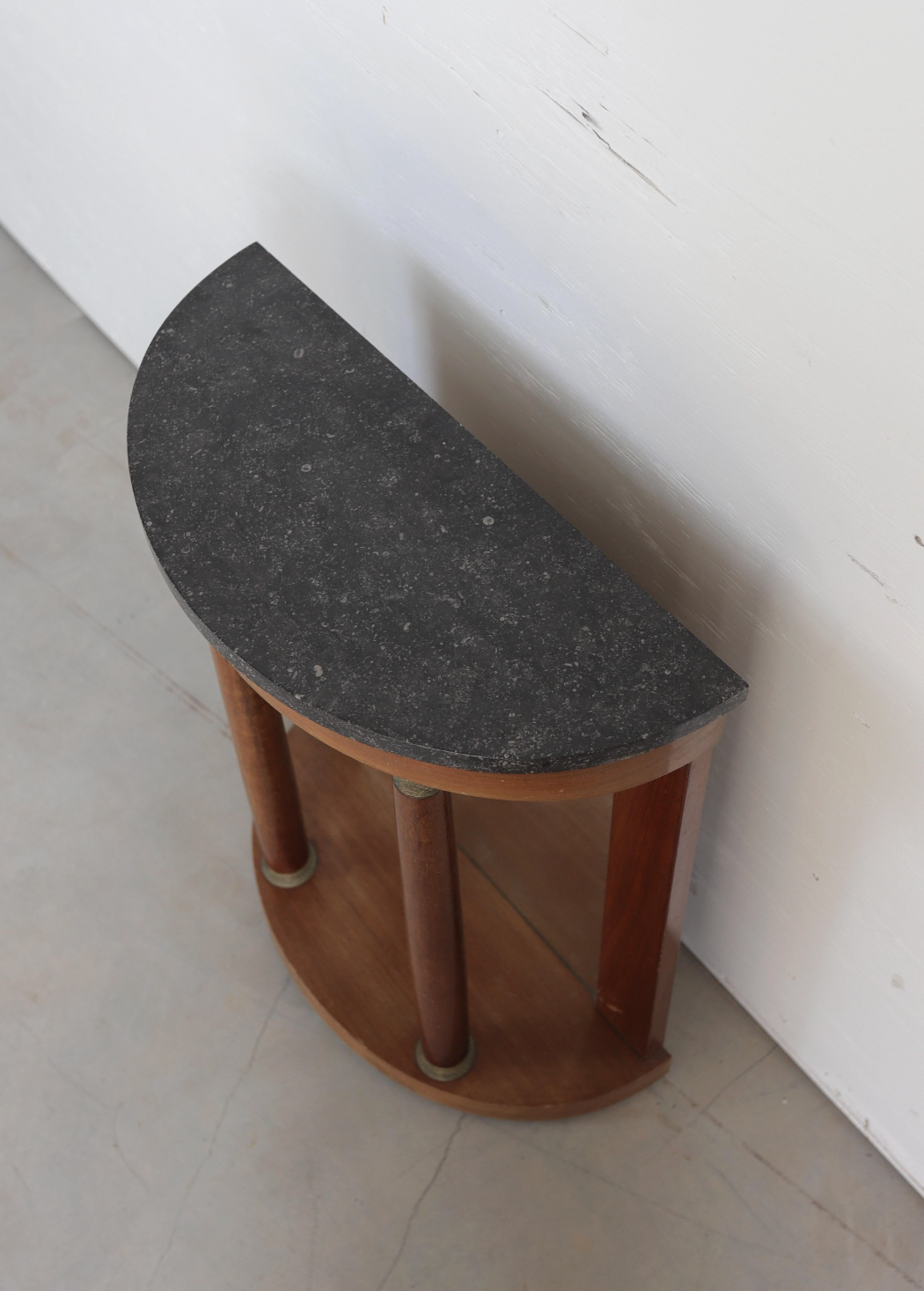 19th c. Mahogany Demilune with Grey Marble Top